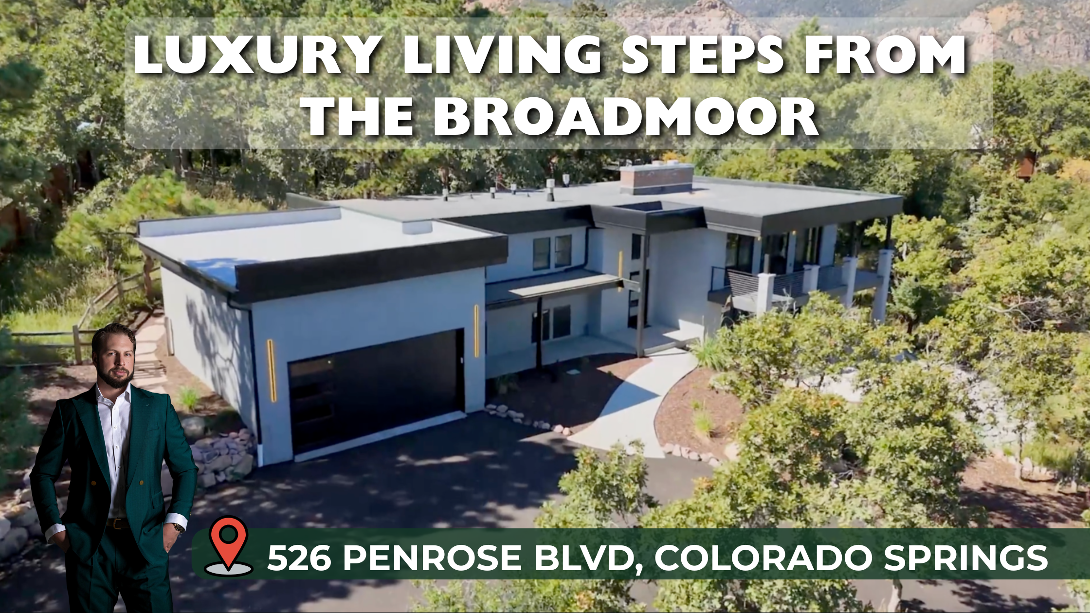 526 Penrose Blvd, a luxury home near The Broadmoor Golf Club in Colorado Springs, with mountain views and refined architecture.