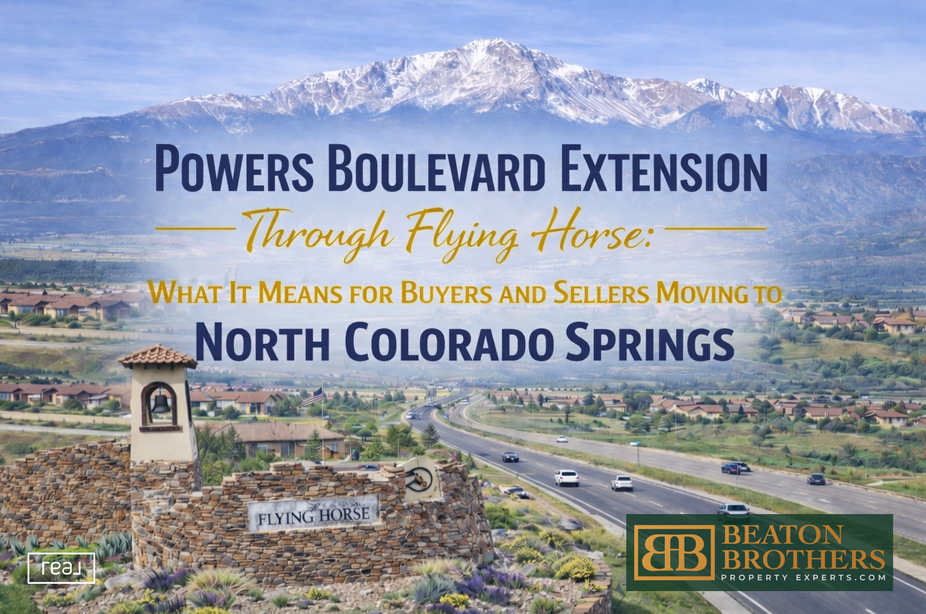 Powers Boulevard extension near Flying Horse in North Colorado Springs showing planned roadway corridor and surrounding residential development