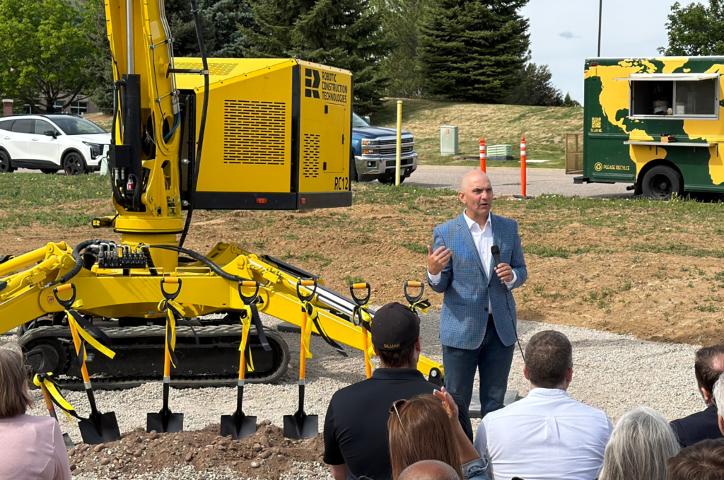 VP of Operations Matt Friedell speaking at the RoboConTech groundbreaking in Centennial Colorado with Beaton Brothers Property Experts in attendance