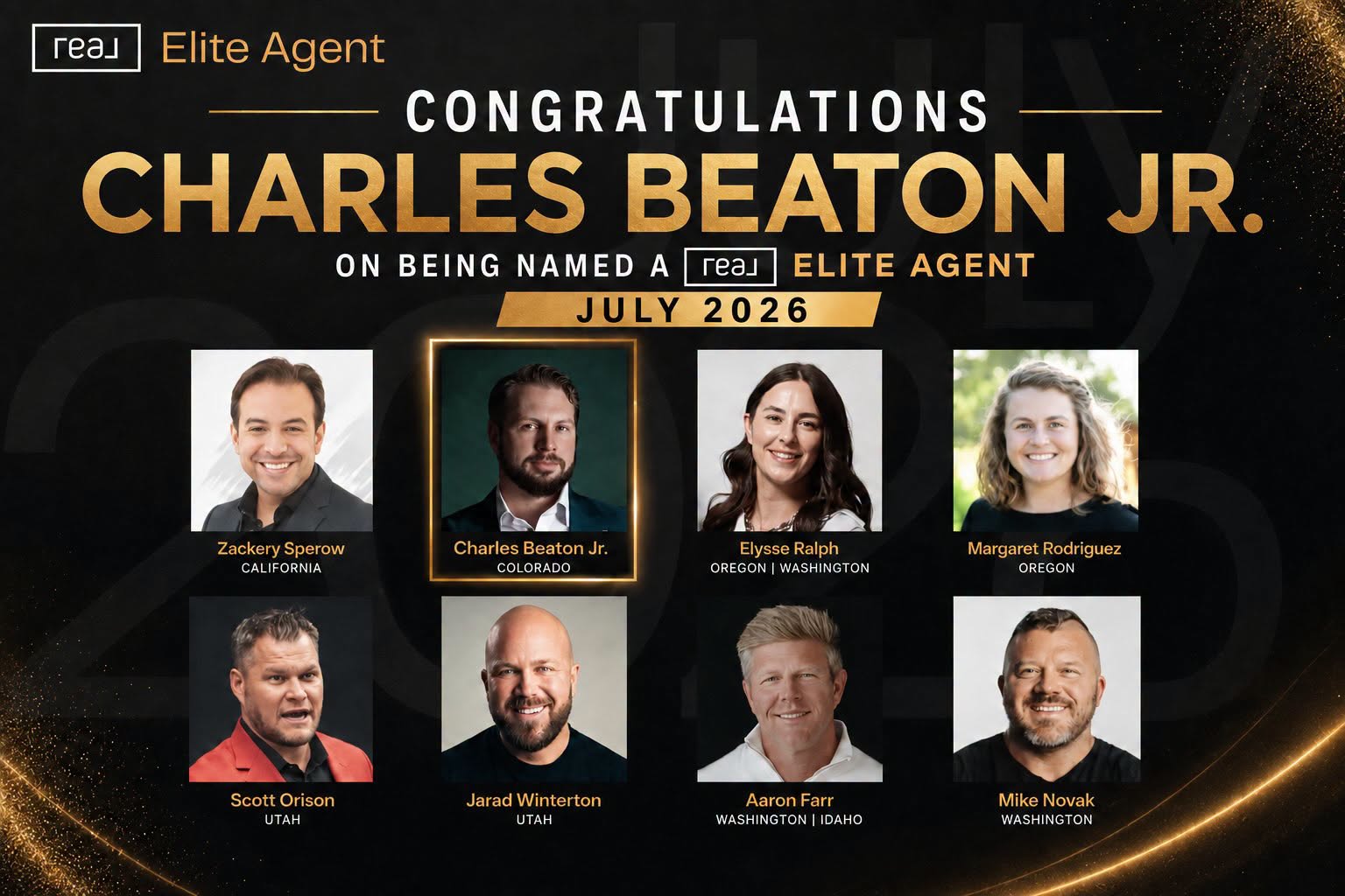 Charles Beaton named a Real Elite Agent for July 2026 representing Colorado